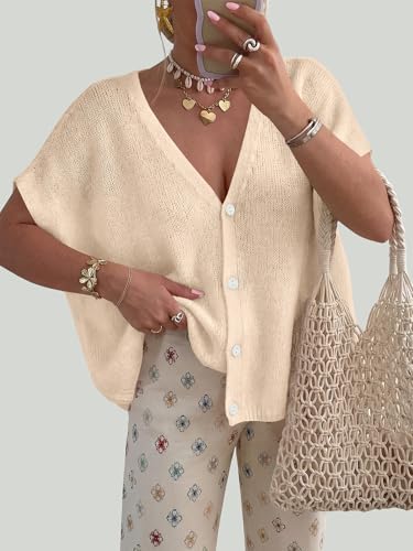 PRETTYGARDEN Womens 2026 Summer Oversized Cardigans Sweaters - color: Beige, size: Small