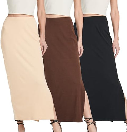 3 Pack Women's Ribbed Maxi Long Skirts High Waisted with Side Slit Pencil - color: Set 2, size: Medium