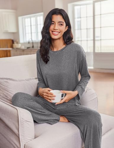 Ekouaer Lounge Sets for Women Long Sleeve Pajamas Fall Loungewear - color: Dark Gray, size: Medium