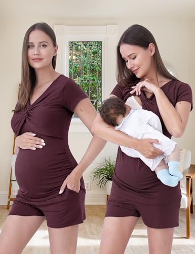 3-Piece Maternity Nursing Pajamas Set for Pregnancy & Postpartum - color: Dark Purple, size: Medium