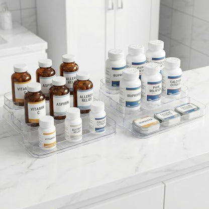 Medicine Cabinet Organizer 3 Tier Plastic Spice Organization for Cabinet Vitamin Organizer Countertop Step Shelf Makeup Organizer Countertop for Bathroom Kitchen Pantry Home Storage