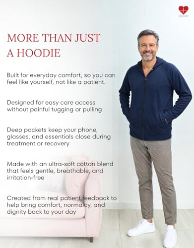 Inspired Comforts Unisex Dialysis & IV Access Hoodie – Dual Arm Zippers, Thumbhole Sleeves & Pockets - color: Navy, size: Small