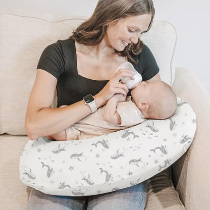 Konssy 2 Pack Nursing Pillow Covers, Soft Stretchy Cover for Breastfeeding - color: Starry Whales,cozy Grid