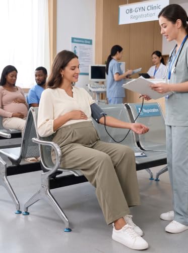 BLENCOT Maternity Pants Work Waffle Knit Wide Leg Pregnancy Trousers - color: Khaki, size: Medium