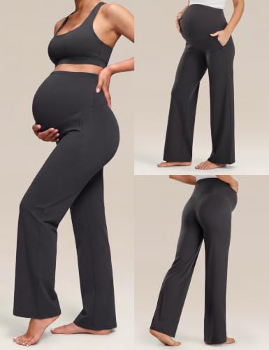JOYSPELS Smooth Feeling Wide-Leg Maternity Work Pants Soft Pregnancy Yoga Pants with Zippered Pockets Over The Belly - color: Mixgrey, size: Small
