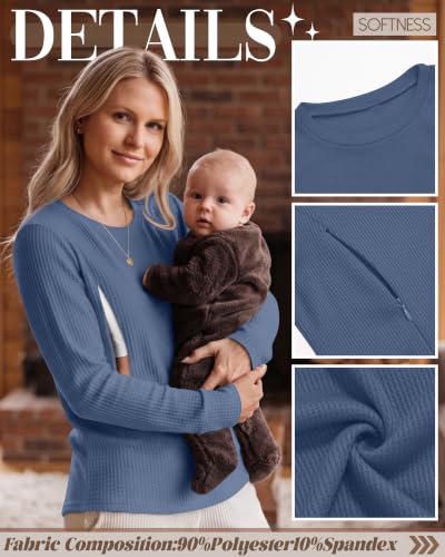 Neer 3 Pack Women's Nursing Hidden Zipper Long Sleeve Shirts - color: Cream, Haze Blue, Black, size: Medium