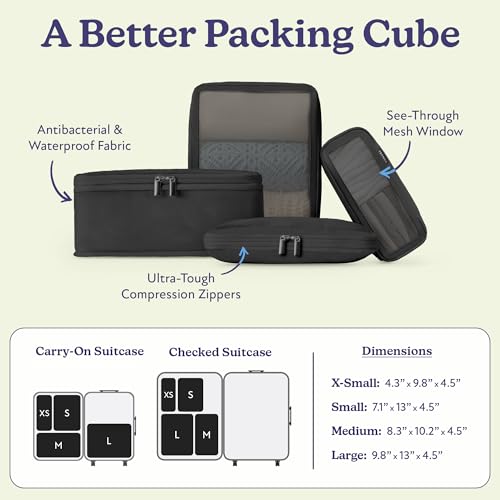 Vandel Space-Saving Compression Packing Cubes for Women 4-Pack Compressible - color: 7. Black, size: 4 Pack (Compression)