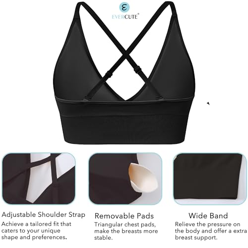 Women's V Neck Sports Bras, Adjustable Seamless Wireless Padded Bralettes - color: Black White Brown 3 Pack, size: Large