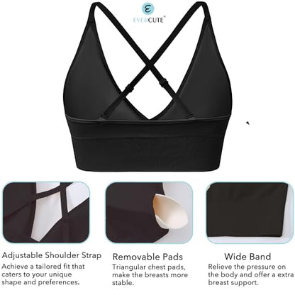 Women's V Neck Sports Bras, Adjustable Seamless Wireless Padded Bralettes - color: Black White Brown 3 Pack, size: Medium