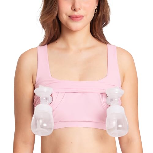 MOMANDA Longline Square Neck Pumping Bras - color: Sweet Pink, size: Small
