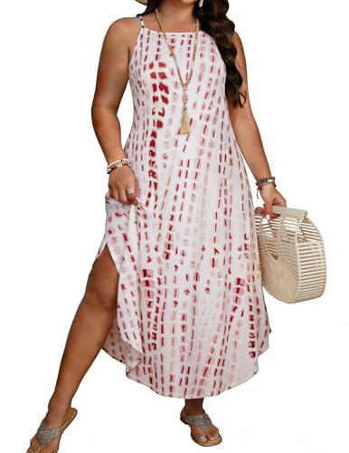 POGTMM Womens Plus Size Dress Boho Sleeveless Maxi Long Halter Sundress - color: Floral 1, size: X-Large