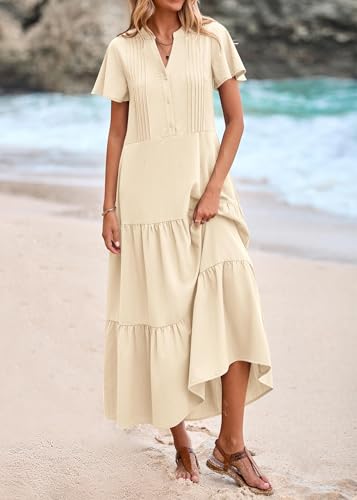 KIRUNDO Summer Maxi Dresses for Women with Pockets 2026 - color: Apricot, size: Medium