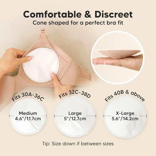 Organic Nursing Pads, 14 Washable Breast Pads,Wash Bag (Soft White, M 4.6") - color: Soft White, size: 14pk, M 4.6"