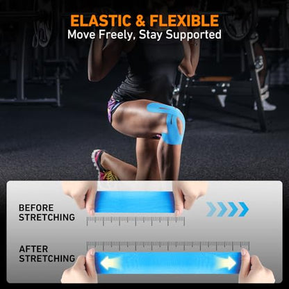 KTQUICK Precut Kinesiology Tape for Knees,24 PCS,20% Stronger Adhesive,Blue