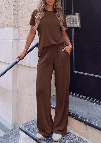PRETTYGARDEN Women's Summer 2 Piece Matching Lounge Sets - color: Brown, size: X-Large
