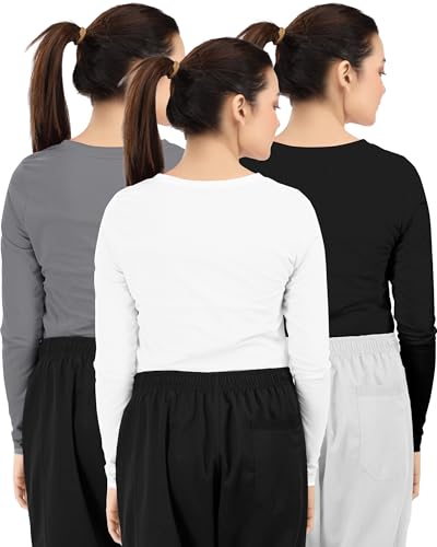 Soft Stretch Cotton Blend Women's Underscrub Shirt Slim Fit Comfort Tee - color: Black/Light Grey/White, size: Medium