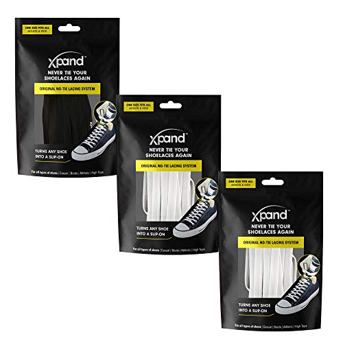 Xpand No Tie Elastic Shoe Laces for Sneakers - Shoelaces for Adults & Kids - color: Black - White - White