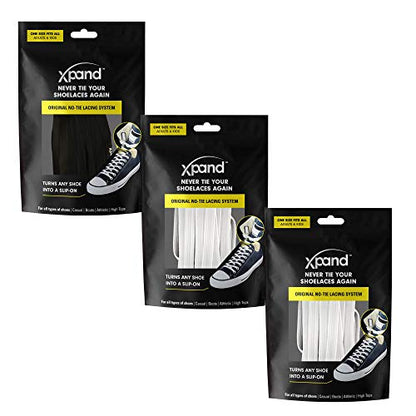 Xpand No Tie Elastic Shoe Laces for Sneakers - Shoelaces for Adults & Kids - color: Black - White - White