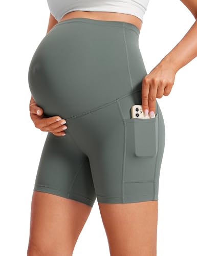 CRZ YOGA Maternity Biker Shorts Pockets 5" - color: Grey Sage, size: X-Small