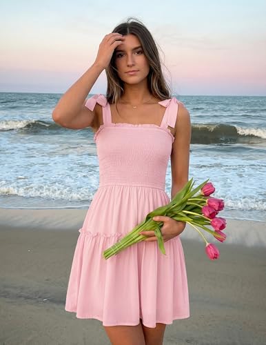 ZESICA Womens Summer Spaghetti Strap Sleeveless Mini Dress - color: Pink, size: Large