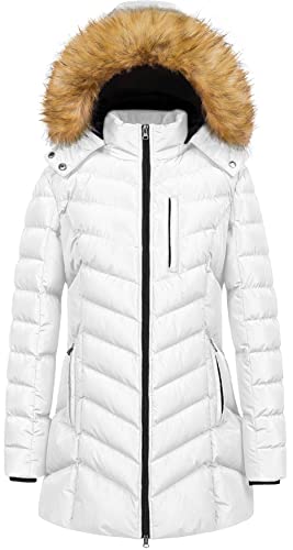 CREATMO US Women's Winter Hooded Coat Waterproof Warm Long Puffer Jacket Parka - color: White, size: X-Large
