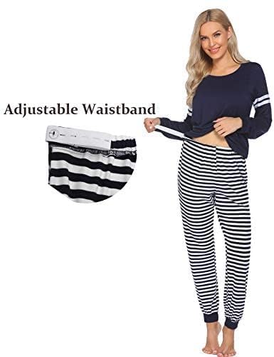 Maternity Pajamas Set Nursing Breastfeeding Postpartum Pregnancy Pjs - color: Navy Blue, size: Small