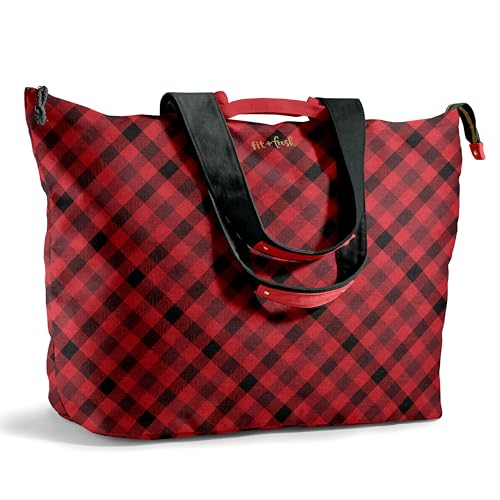 Fit & Fresh All The Things XL Beach Bag for Women, Oversized Travel Tote - color: Red Checkered