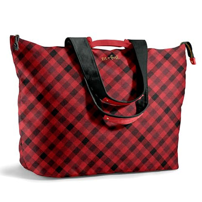 Fit & Fresh All The Things XL Beach Bag for Women, Oversized Travel Tote - color: Red Checkered