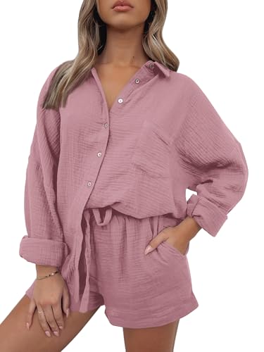 AUTOMET 2 Piece Sets For Women Lounge Wear Matching Two Piece Outfit - color: 01darkpink, size: Large
