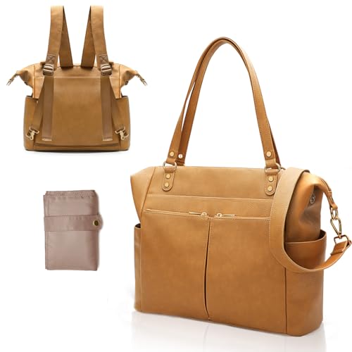 MOMINSIDE Diaper Bag Tote Convertible Diaper Bag Backpack Tote Leather - color: Biscuit