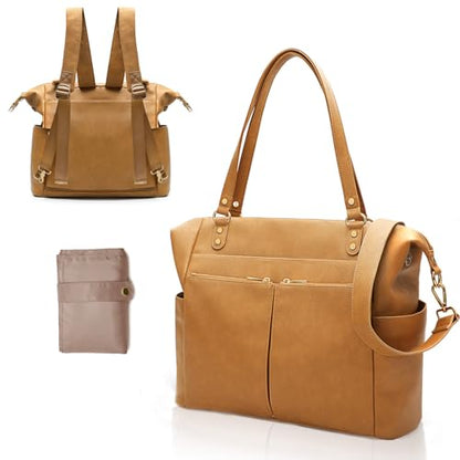 MOMINSIDE Diaper Bag Tote Convertible Diaper Bag Backpack Tote Leather - color: Biscuit