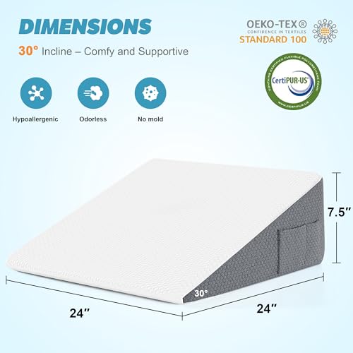 Yojoker Wedge Pillow for Sleeping - 7.5 Inch Triangle Pillow Wedge - color: Grey