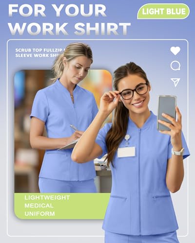 Oakgarden Womens Scrub Top Short Sleeve Nurse Shirts - color: Light Blue, size: XX-Large