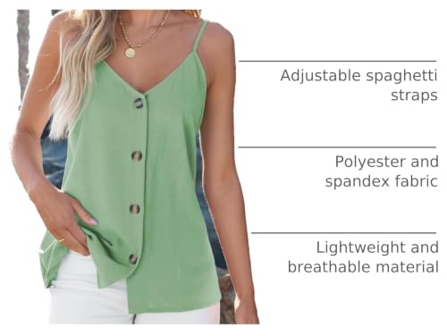 BLENCOT Womens Summer Spaghetti Strap Tank Tops Button Casual Camisoles - color: Mint Green, size: Medium