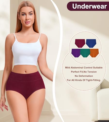 Womens Mid High Waisted Cotton Underwear Breathable Briefs Panties 5 Pack - color: Multicolor-5 Pack-01-a, size: X-Large