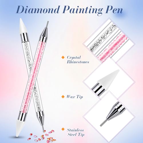Tatuo 2 Pieces Rhinestone Picker Dotting Pen, Wax Pencil Pen, Pink White - color: Pink, White