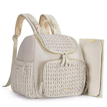 mommore Diaper Bag Backpack, Stylish Mini Baby Bag with Changing Pad - color: Light Cream, size: Small