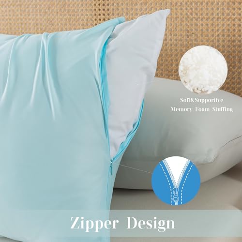 WhatsBedding Memory Foam Body Pillow with Cover, Long Bed Pillow for Adults - color: White Pillow+ Cooling Blue Pillowcase