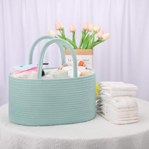 COMSE Baby Diaper Caddy Organizer with Handles, Cotton Rope, Light Green - color: Light Green, size: Regular