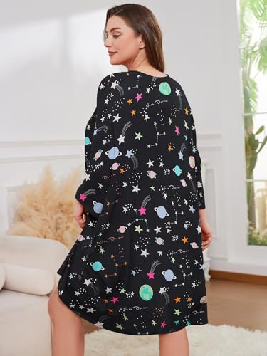 CRIPOM Plus Size Moo Moos for Women Oversized Sleep Shirts with Pockets - color: Star Universe