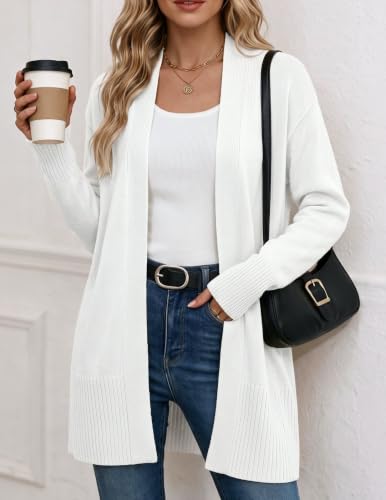 Zeagoo Cardigan Sweaters for Women Open Front Cardigans Long Sleeve Sweater - color: White, size: Large