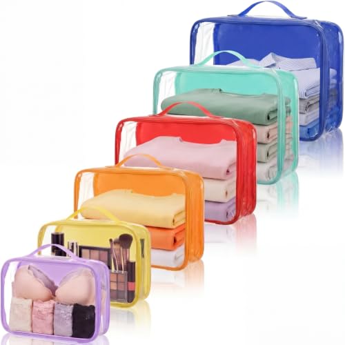 6 Pcs Clear Packing Cubes for Travel Luggage Organizer Bag Rainbow - color: Rainbow