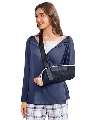 Deyeek Women's Post Shoulder Surgery Shirts Long Sleeve V-Neck Wrap Chemo Blouse Easy Access Adaptive Snap On Dialysis Shirts - color: Navy Blue, size: Large