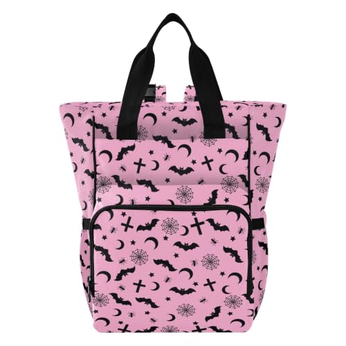 Mnsruu Diaper Bag Pink Goth with Bats Large Changing Backpack Multifunction Travel Tote Mommy Bag Baby Diaper Backpack for Mom Dad - color: Bats Th0039