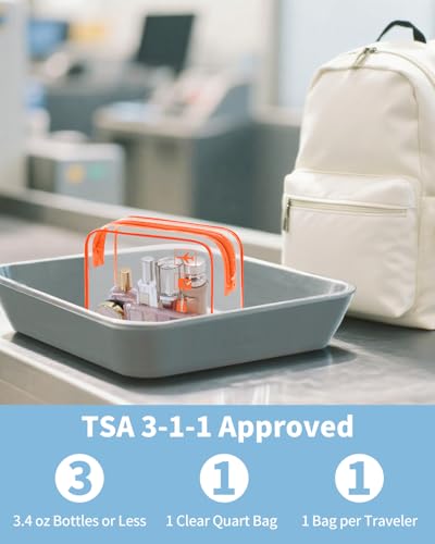 WANDF TSA Approved Toiletry Bag, 2 Pack Clear Makeup Bag - color: Orange, size: Pack of 2