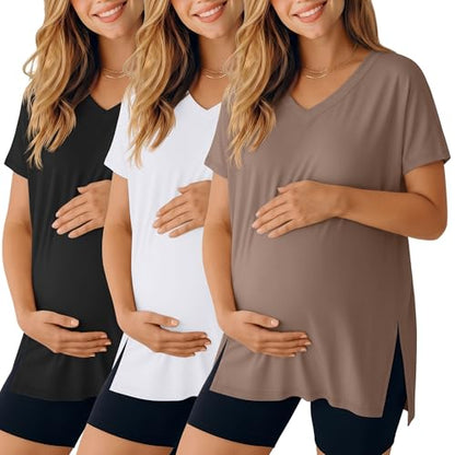Ficerd 3 Pack Women's Maternity Shirts - color: Black, White, Coffee, size: Medium