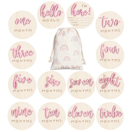 Baby Monthly Milestone Announcement Signs Wood,Pink,Letter - color: Pink, style: Letter