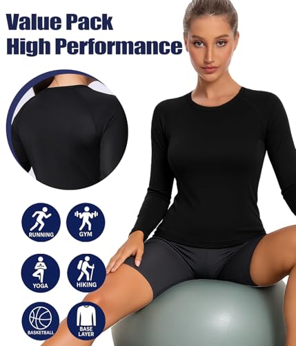 Women Long Sleeve Compression Shirts Underscrubs Workout Athletic Tops - color: Black/White/Navy Blue/Gray, size: X-Small