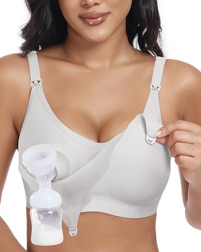 As Fairy Wireless Seamless Pumping Bra Hands Free Nursing Bra Wirefree Comfort Wearable Breast Pump Brass - color: Grey, size: Medium Plus