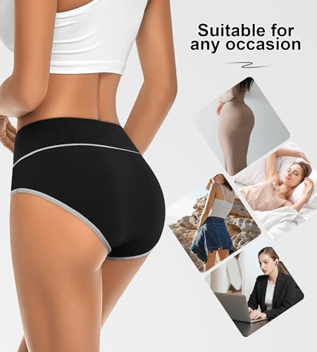 Womens Cotton Mid High Waisted Underwear Comfort Panties 5 Pack Briefs - color: Black-01-5 Pack-c, size: Large